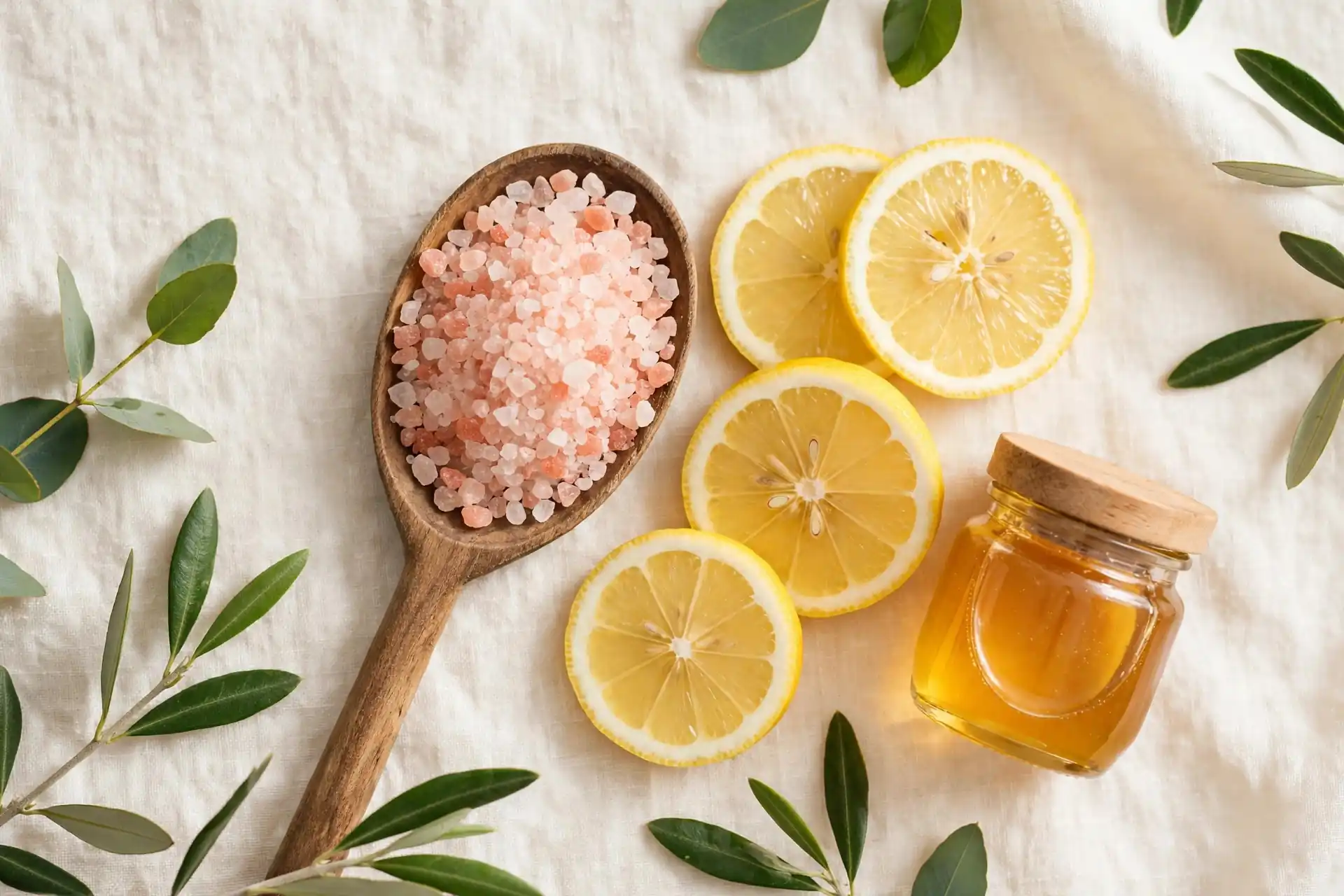 Pink salt wellness flatlay