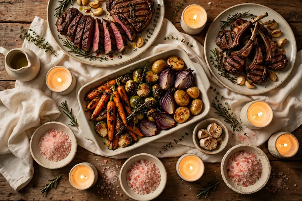 Dinner table with pink salt