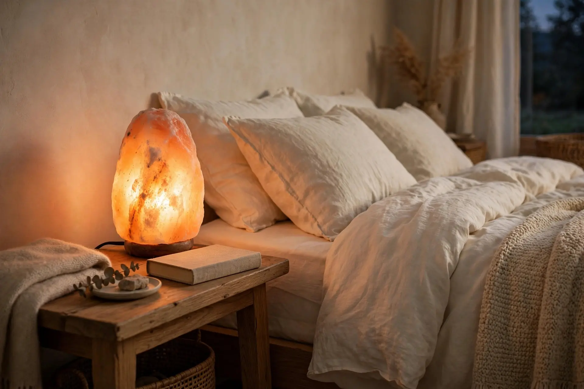 Salt lamp in bedroom