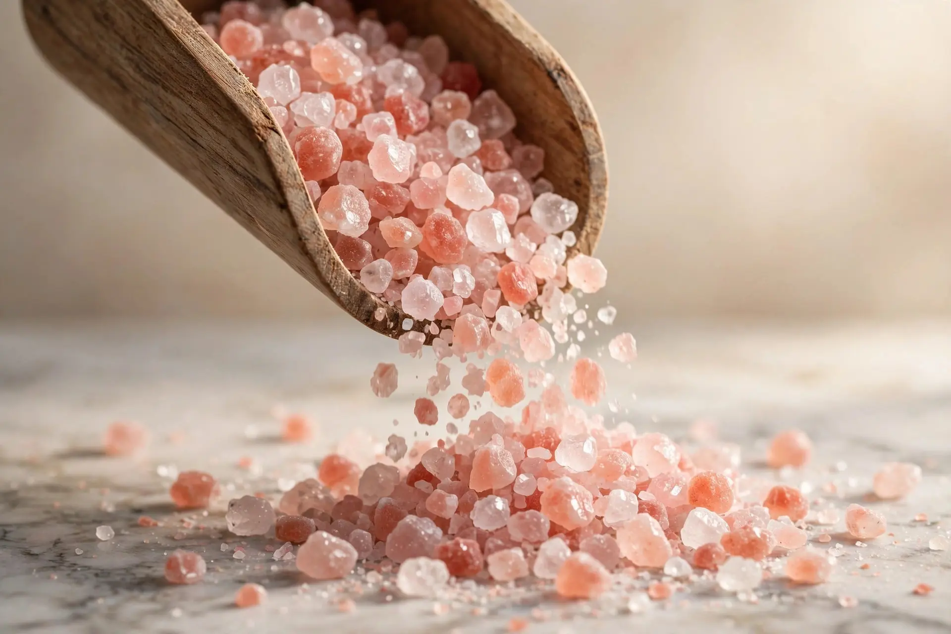 Pink salt crystals macro