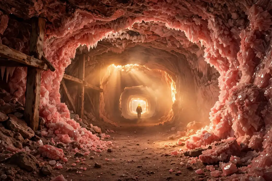 Pink salt mine tunnel in Mianwali