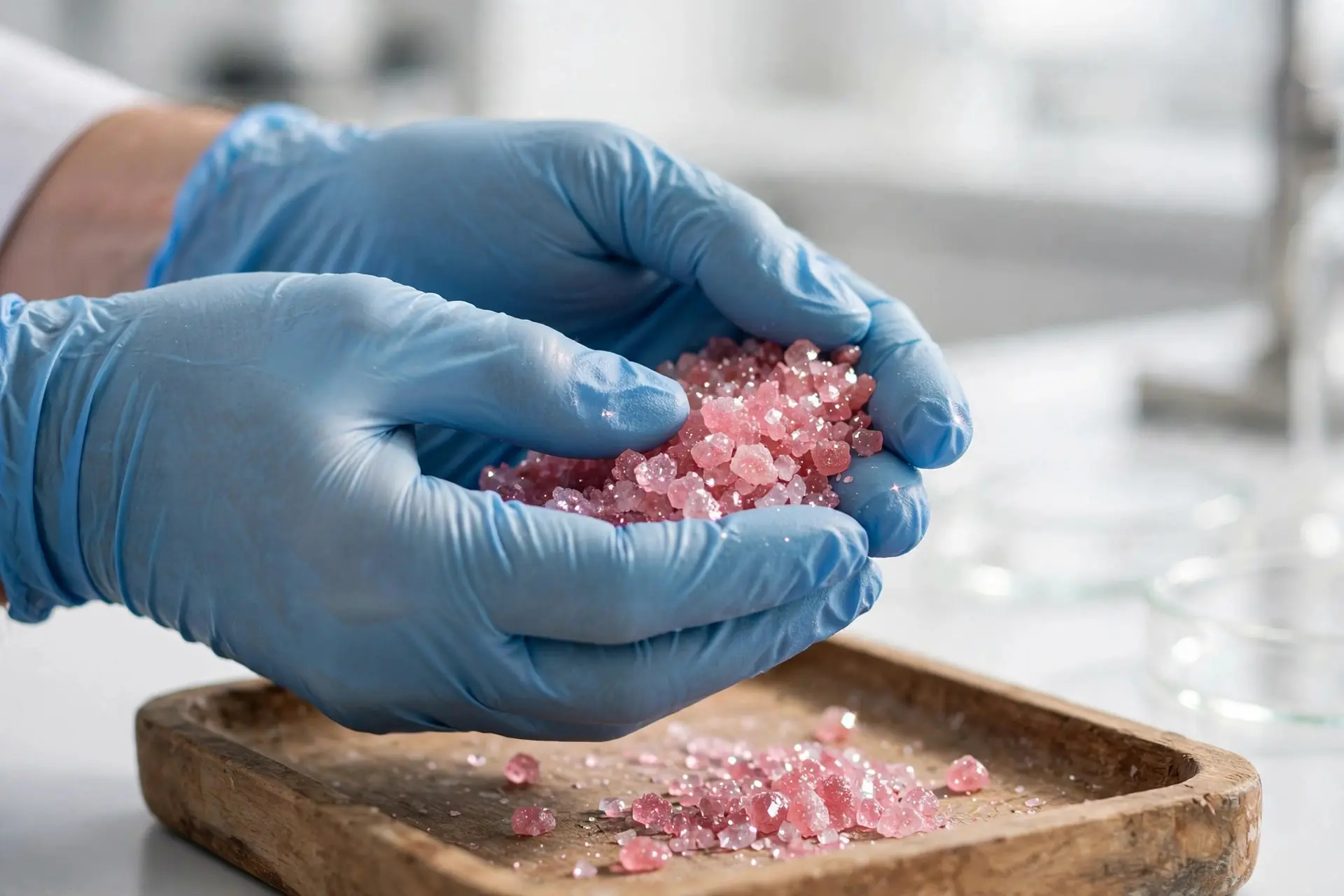 Quality inspection of pink salt crystals